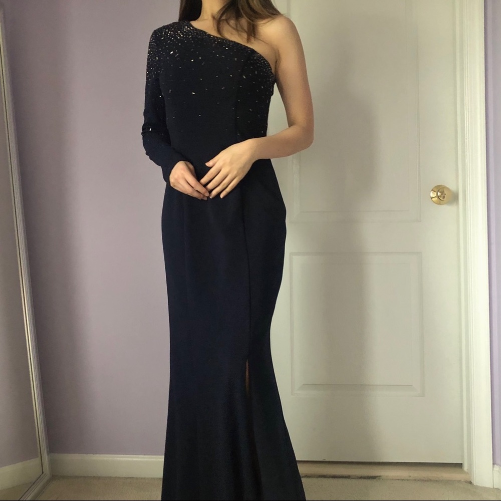 Vince Camuto One Shoulder Embellished Gown